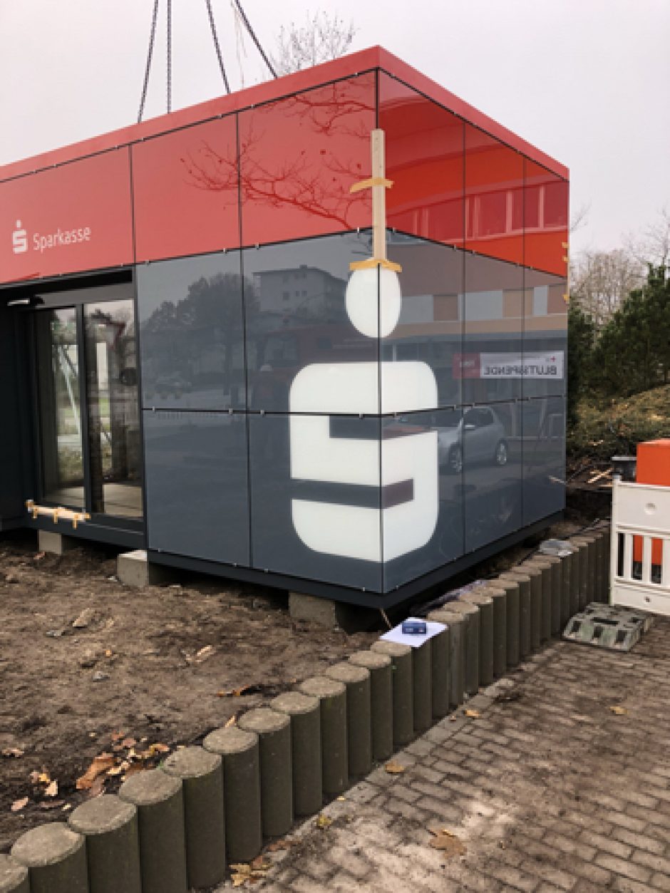 SB-Standort in Grünhöfe „zieht um“ – Schicker neuer Sparkassen-Pavillon ab 09.12.2019
